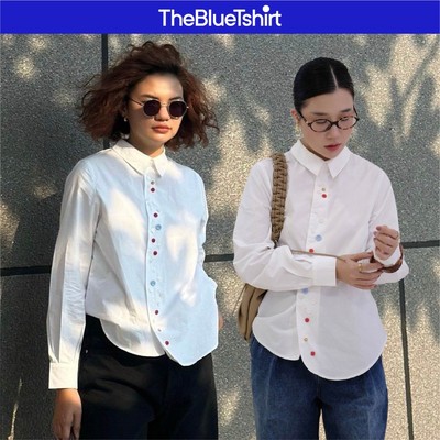 TheBlueTshirt - Áo sơ mi trắng thiết kế nhiều cúc màu sắc - Colored Buttons Shirt White Cotton - Women