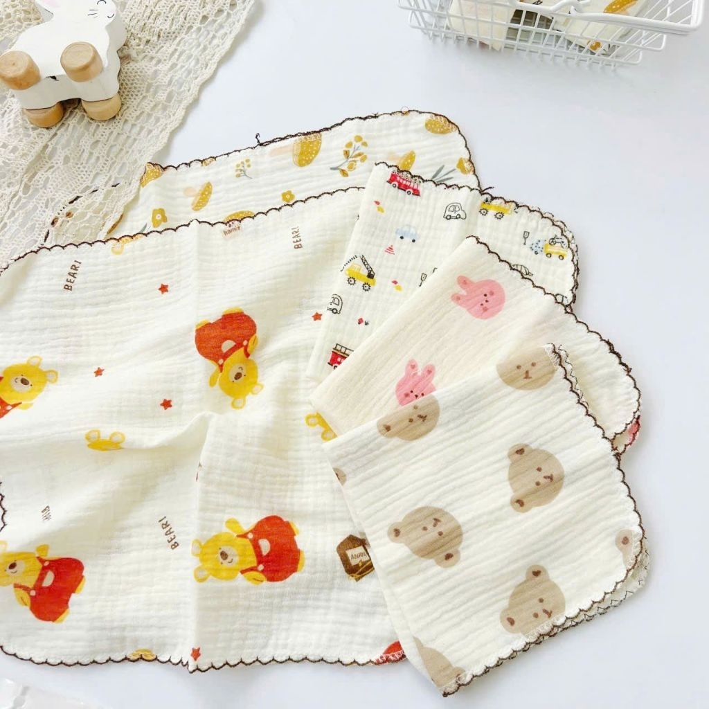 5 Chiếc Khăn Sữa , Khăn Xô Sợi Tre Cao Cấp 2 Lớp Muslin 30×30cm - Mẹ Mít