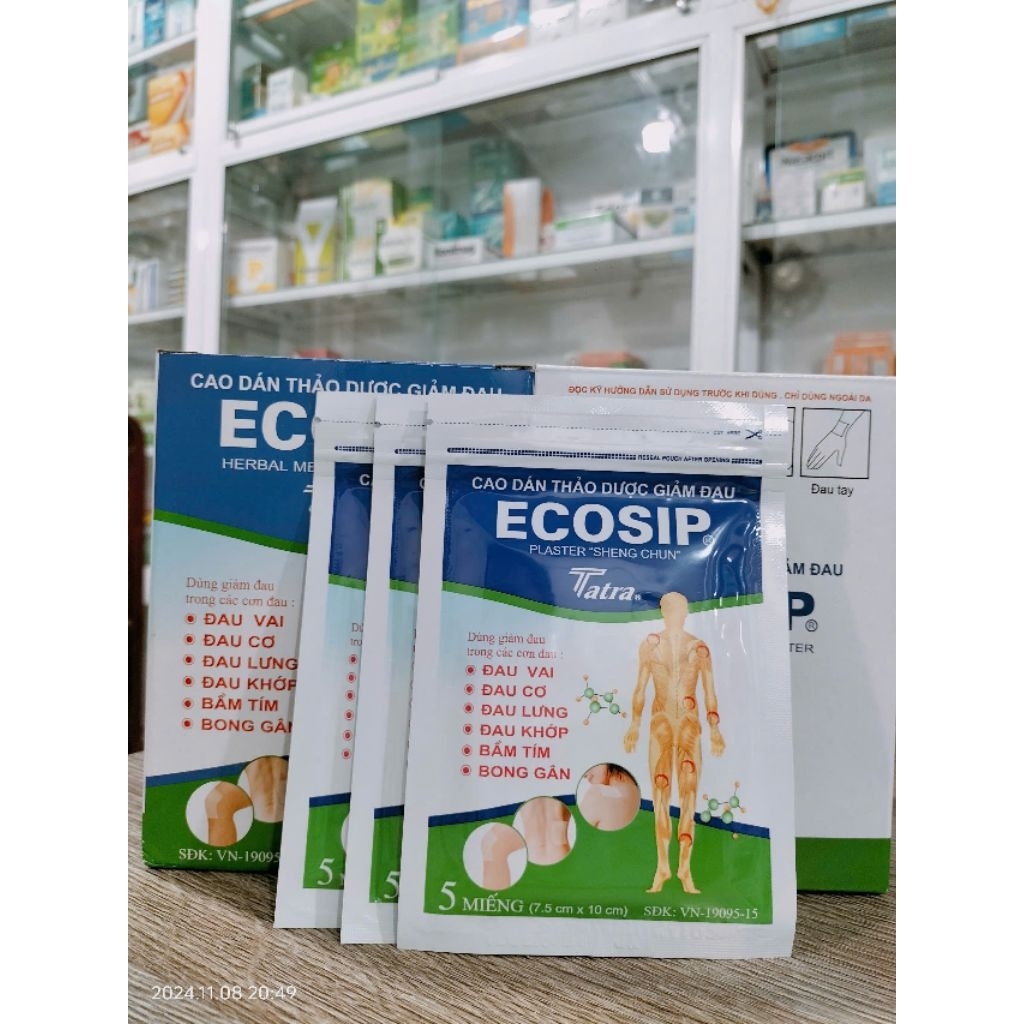 [CHÍNH HÃNG] CAO DÁN THẢO DƯỢC GIẢM ĐAU ECOSIP TÚI 5 MIẾNG