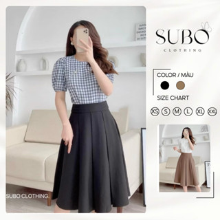 Chân Váy Công Sở SUBO Chân Váy Xoè Xếp Ly Dáng Dài Có Túi, Thiết Kế Cạp Cao May Viền 1 Nửa Xếp 3 Li Trẻ Trung.