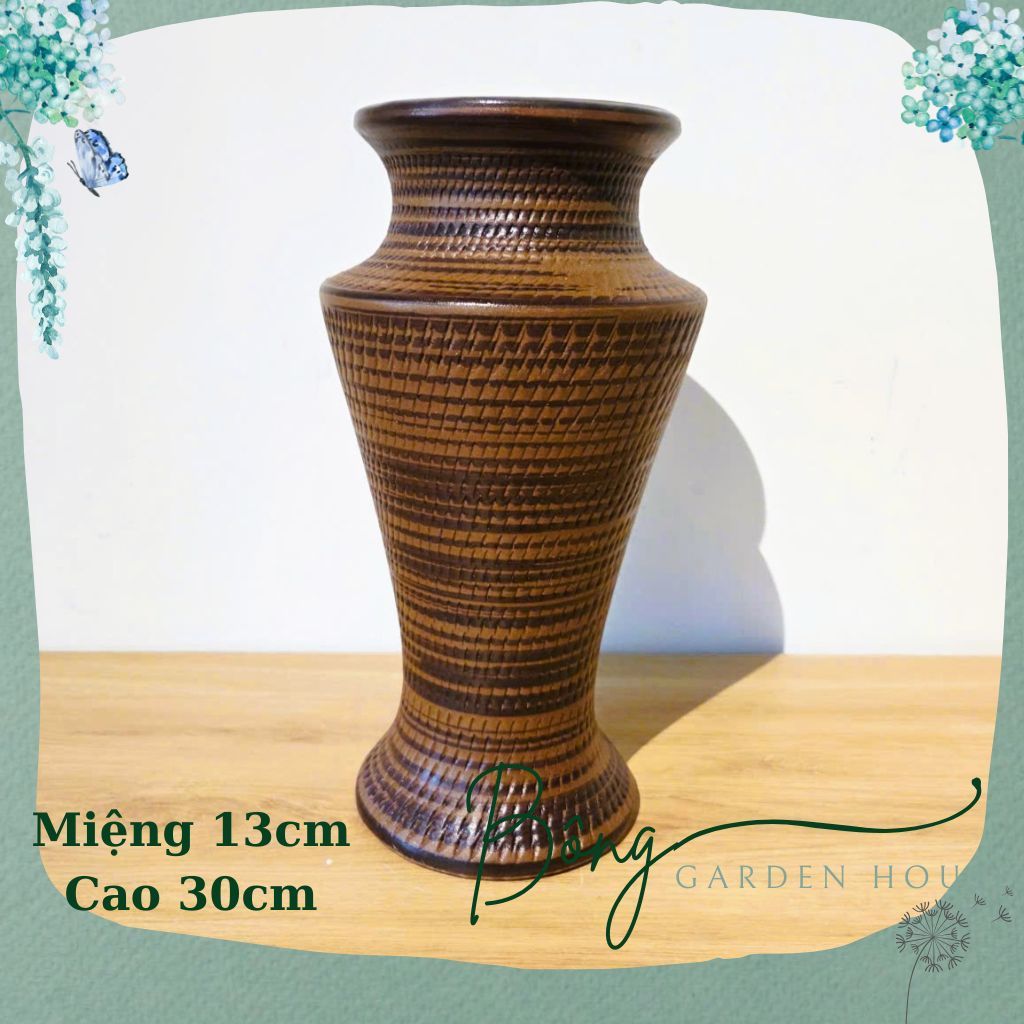 Bình hoa, Bình cắm hoa, Bình gốm Bát Tràng men mộc dáng đèn Bông Garden House cắm tuyết mai, đào huy