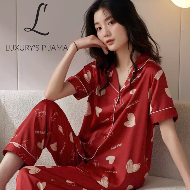 Đồ bộ LUXURY PIJAMA lụa latin cao cấp, mềm mịn sang trọng tay ngắn họa tiết hoa TN049