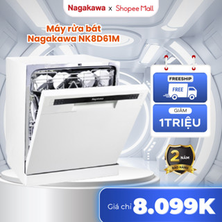 Miễn phí công lắp đặt - Máy rửa chén/ bát 8 bộ cao cấp Nagakawa NK8D61M - Bảo hành 2 năm tại nhà - Made in Malaysia