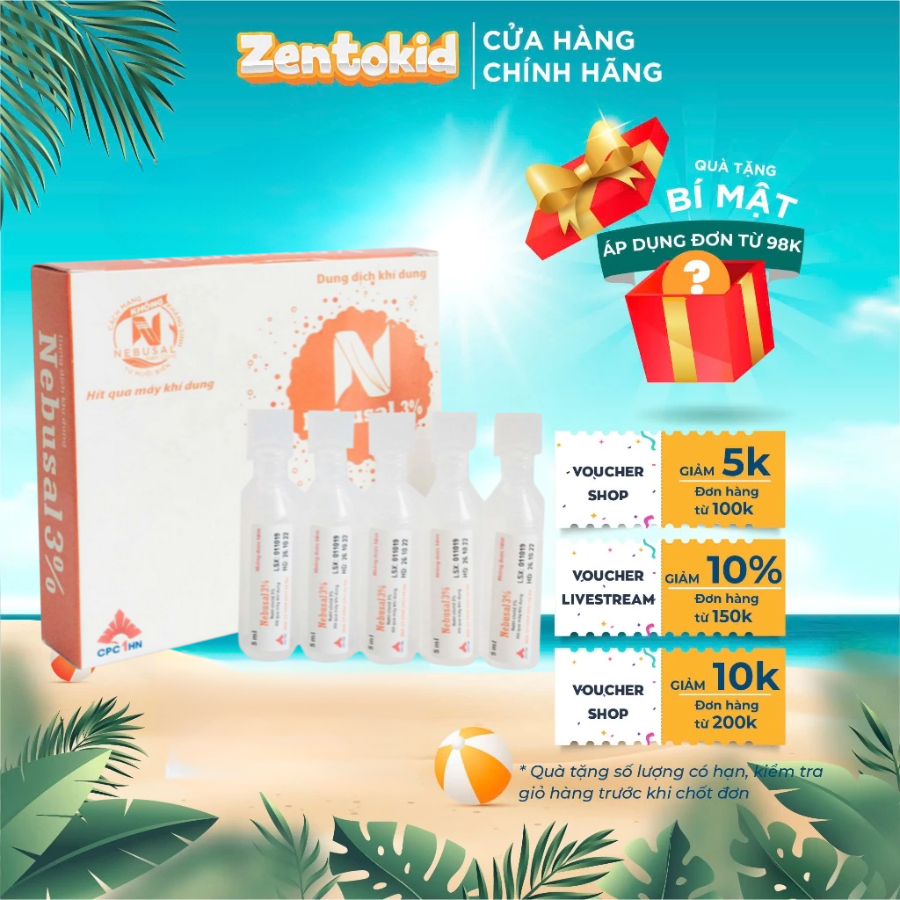 Dung Dịch Khí Dung Làm Sạch Đường Thở Mũi, Họng, Lỏng Dịch Tiết NEBUSAL 3% Hộp 5 ống