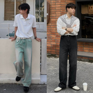 Quần Jean nam Ống Rộng, ống Suông, jeans baggy wash xanh retro, vintage, smoke, grind, blue, whose