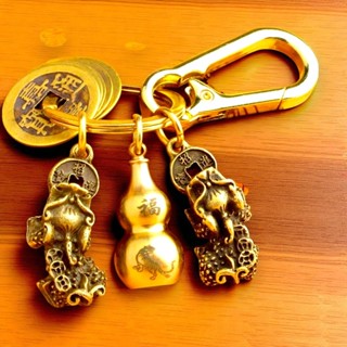 Bộ móc khóa tỳ hưu phong thủy - 5 Xu 12 con giáp cung hoàng đạo - sản phẩm dùng trang trí lên móc chìa khóa túi xách.