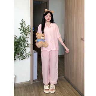 Kozoda Bộ Ngủ Đũi Vân Mây BN55 Họa Tiết Trơn Cổ Đức Cute Dễ Thương Size Thoải Mái Mặc Ở Nhà Đi Chơi