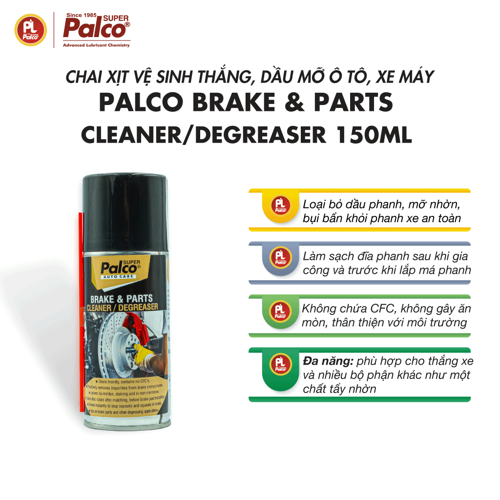 Vệ Sinh Thắng, Dầu Mỡ Ôtô và Xe Máy PALCO BRAKE & PARTS CLEANER/ DEGREASER 150ML Nhập Khẩu