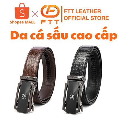 Thắt lưng nam da cá sấu FTT Leather mặt khoá tự động cao cấp, dây da bụng bản liền