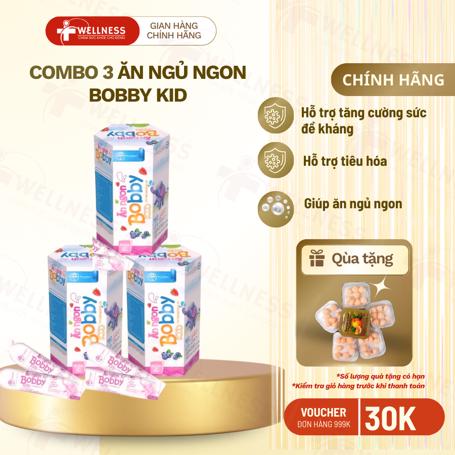 Combo 3 hộp Siro Bobby Kid TW Hanopharco hỗ trợ tăng sức đề kháng hệ tiêu hóa giúp ăn ngon hộp 20 gó