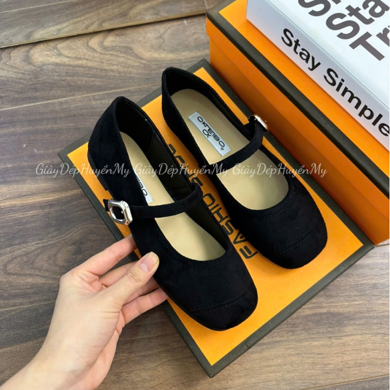 [ Giày Dép Huyền My ] Mary Jane Da Lộn Phối Khuy Hàng Cao Cấp Full Hộp (AH001)