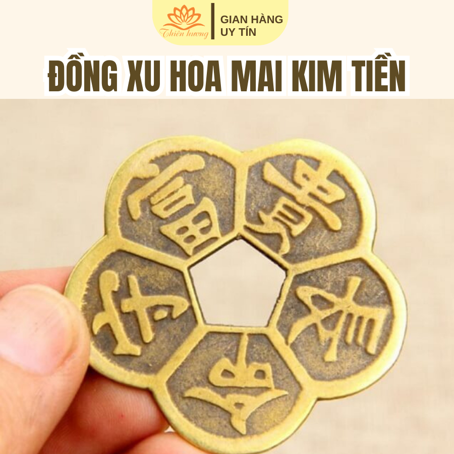 Đồng xu hoa mai bỏ ví kim tiền,  phong thủy Loại To, Vật phẩm chiêu tài, hộ mệnh, thu hút may mắn..