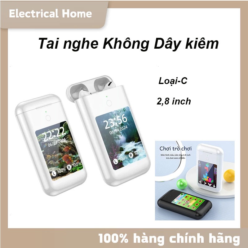 A98 Box Tai nghe Không Dây kiêm Sạc Dự Phòng 2,8 inch,Chống ồn chủ động,Màn Hình Cảm Ứng, Đèn Pin Kh