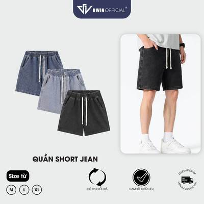 Quần short jean cotton nam nữ DWIN đùi jean cotton wash form rộng basic unisex chống nhăn không xù QS05A