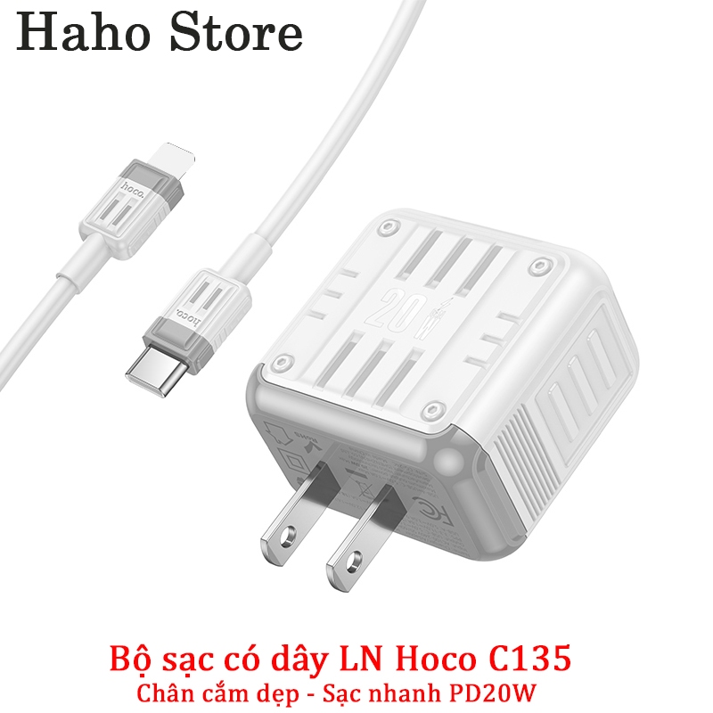 Bộ sạc nhanh Hoco C135 Rock dòng PD20W+QC3.0, dây Type C to LN)( chân cắm US dẹp)