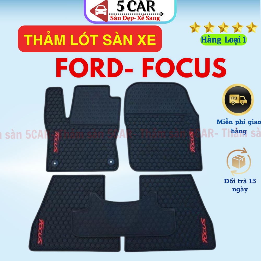 Thảm LÓT SÀN Cao su xe Ford Focus 2012 - 2024 TỔ ONG CHỮ ĐỎ, hàng cao su đúc, không mùi