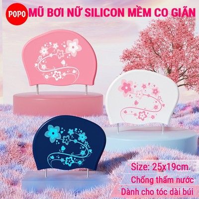 Mũ bơi nữ búi tóc dài POPO CA55 silicon đàn hồi, co giãn tốt, chống thấm nước, dễ dàng sử dụng