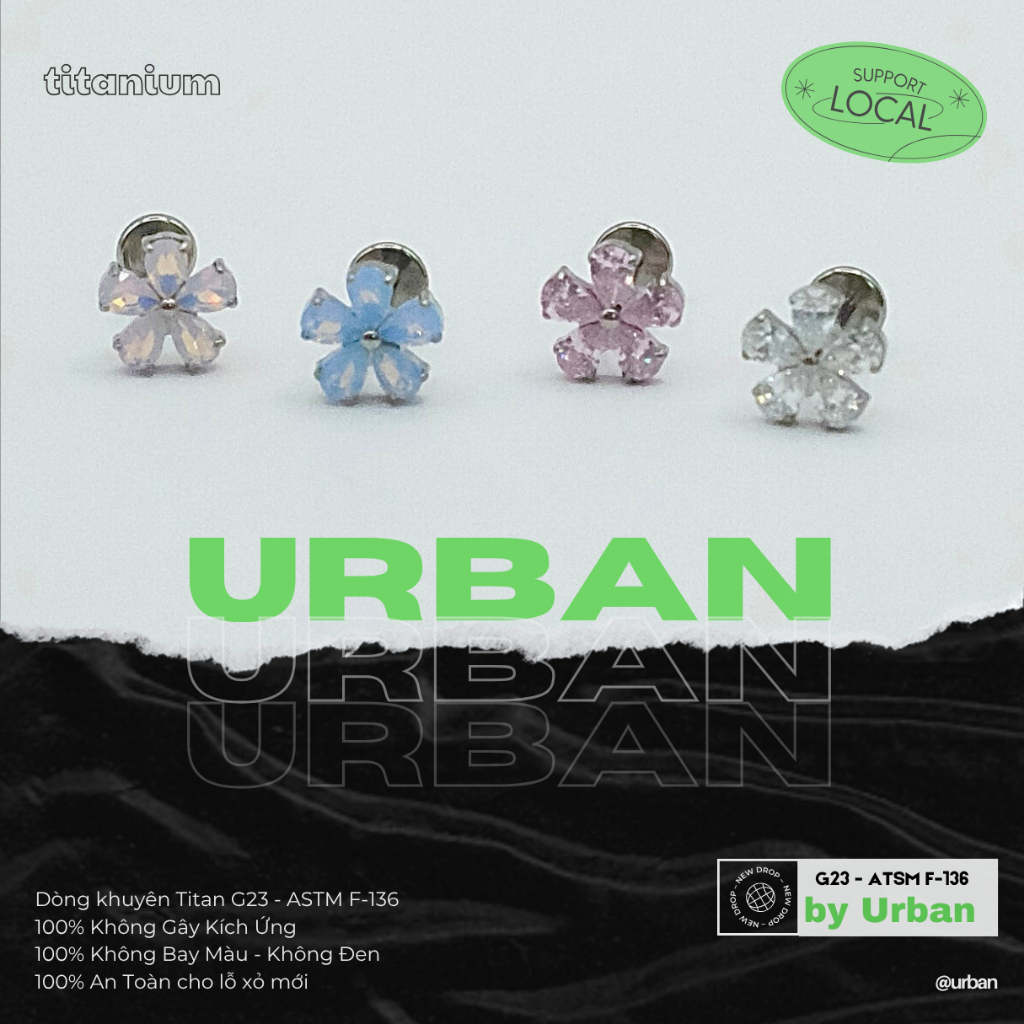 [1 Mặt Khuyên] Khuyên tai, chất liệu titan G23 F136 Hoa Mai Lớn Không Ngứa Không Đen urban  [XỎ]