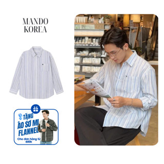 Áo sơ mi Striped-Linen Shirt kẻ sọc xanh dương Oversized phong cách Hàn Quốc MANDO KOREA Menswear - SHT045