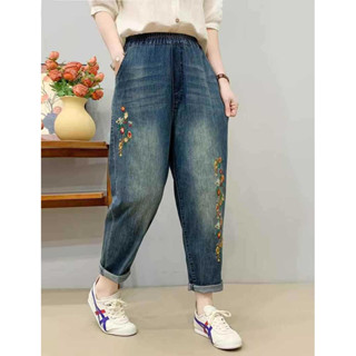   Hot 2025  Quần jean thêu Họa Tiết Cổ Điển Dành Cho Nữ quần bò baggy nữ cạp chun phong cách retro 