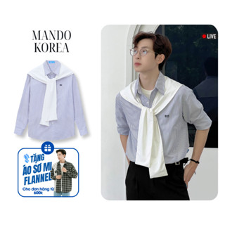 Áo Sơ Mi Oxford-Shirt Kẻ Sọc Phối Khăn Regular Phong Cách Hàn Quốc MANDO KOREA Menswear - SHT027