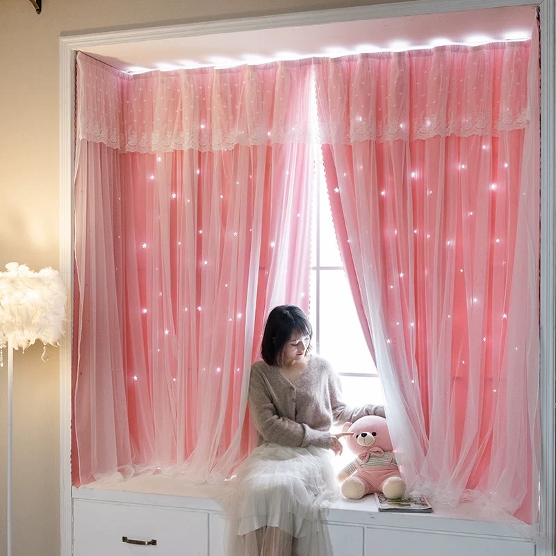 Rèm cửa sổ dán sao khoét lỗ 2 lớp viền ren