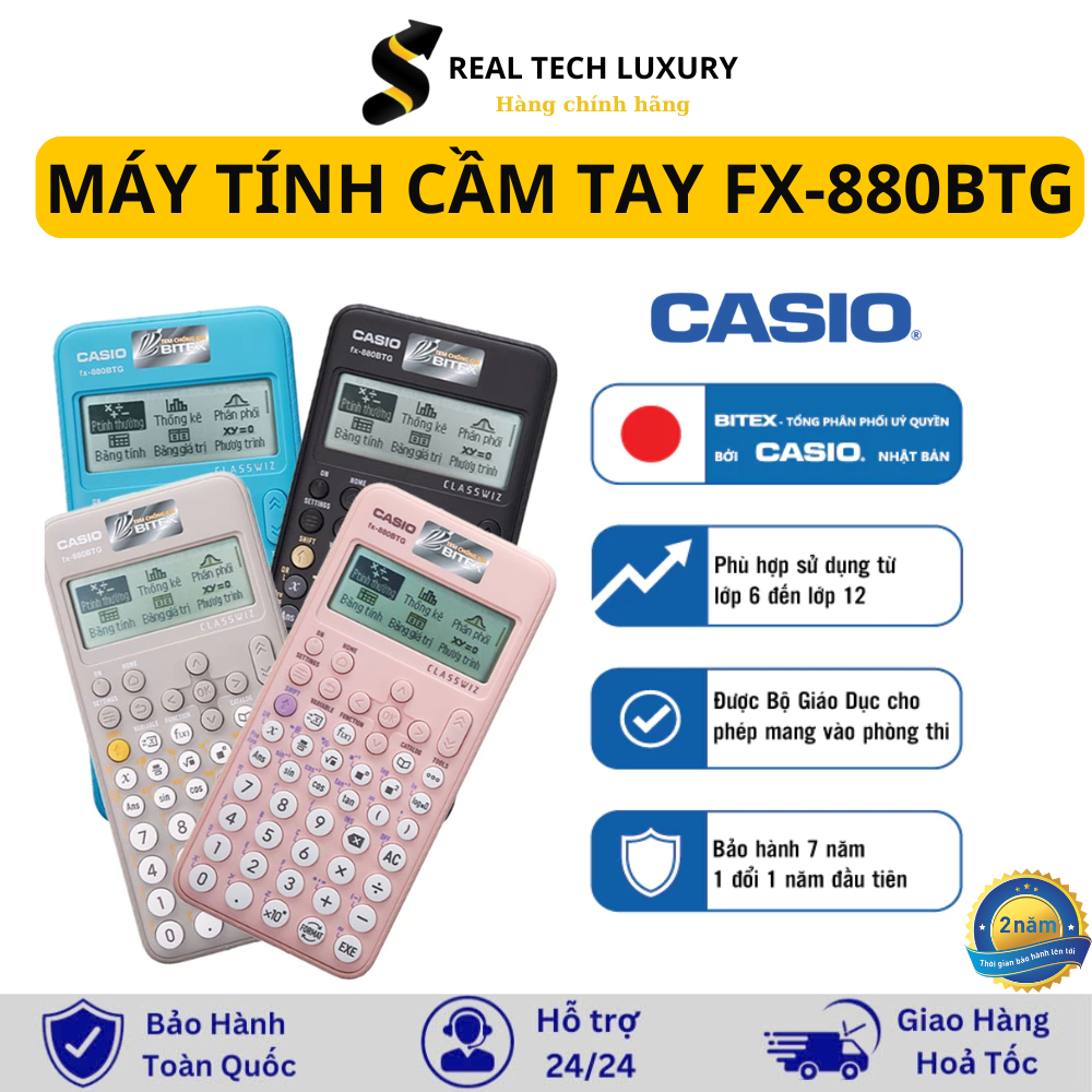 Máy Tính Casio FX 880 BTG Chính Hãng , Màu Đen Hồng Xanh Chuyên Dụng Cho Học Sinh Sinh Viên Được Phé