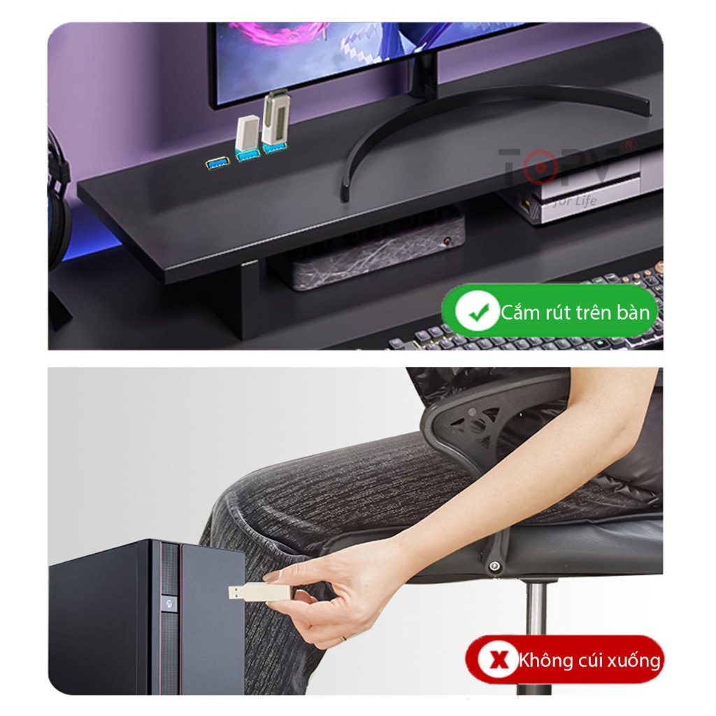 Kệ màn hình máy tính LED sạc không dây USB kệ để máy tính bàn giá đỡ màn hình kê PC gỗ trắng | BigBuy360 - bigbuy360.vn