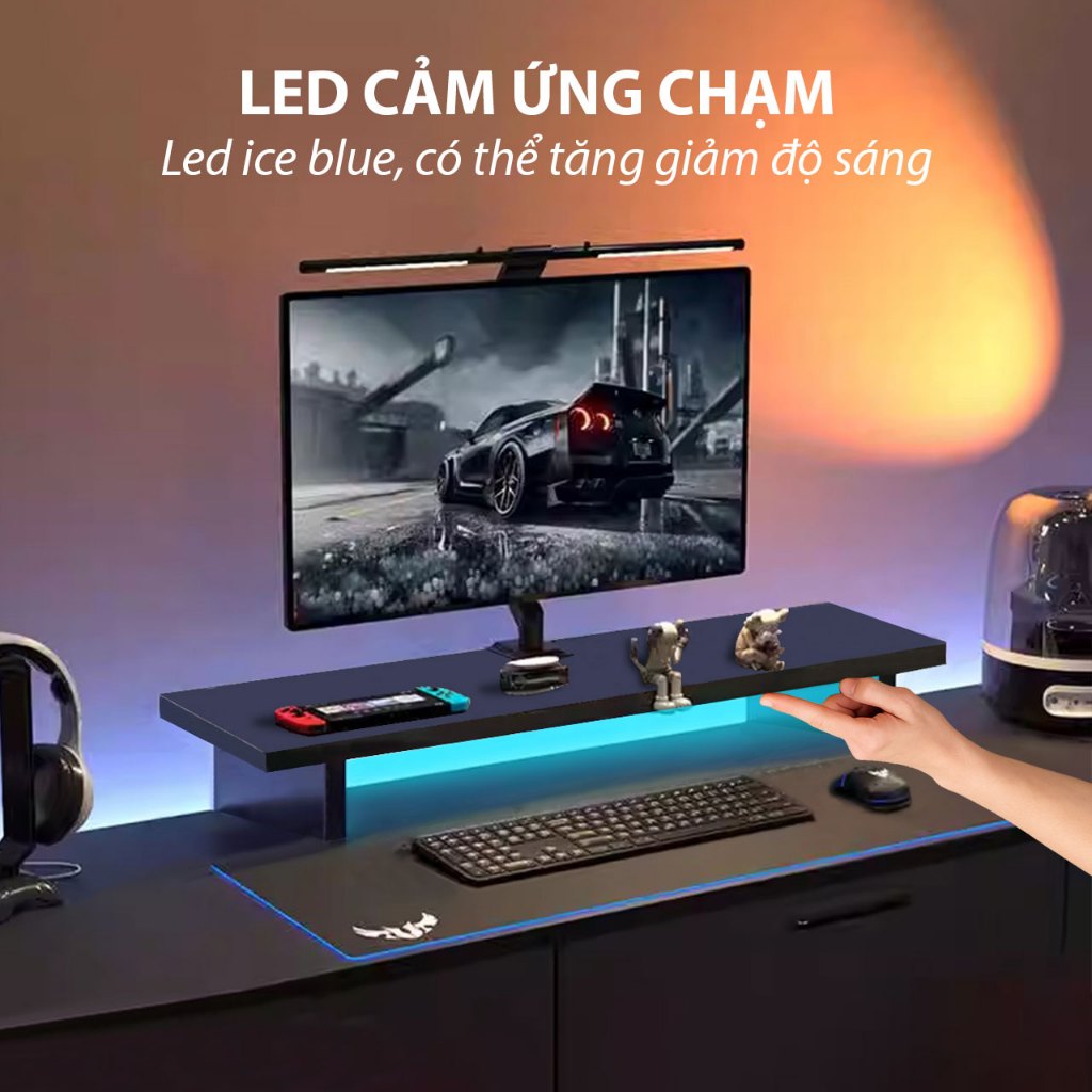 Kệ màn hình máy tính LED sạc không dây USB kệ để máy tính bàn giá đỡ màn hình kê PC gỗ trắng | BigBuy360 - bigbuy360.vn