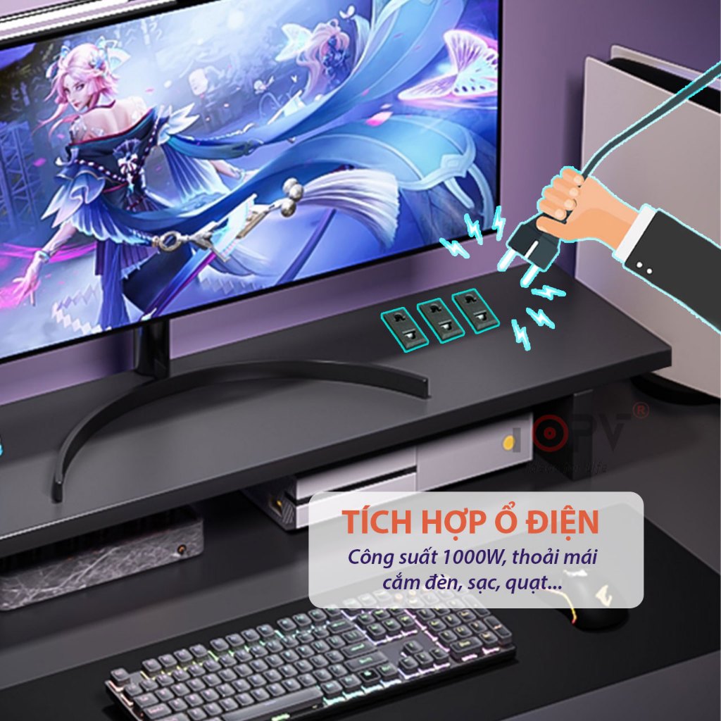 Kệ màn hình máy tính LED sạc không dây USB kệ để máy tính bàn giá đỡ màn hình kê PC gỗ trắng | BigBuy360 - bigbuy360.vn