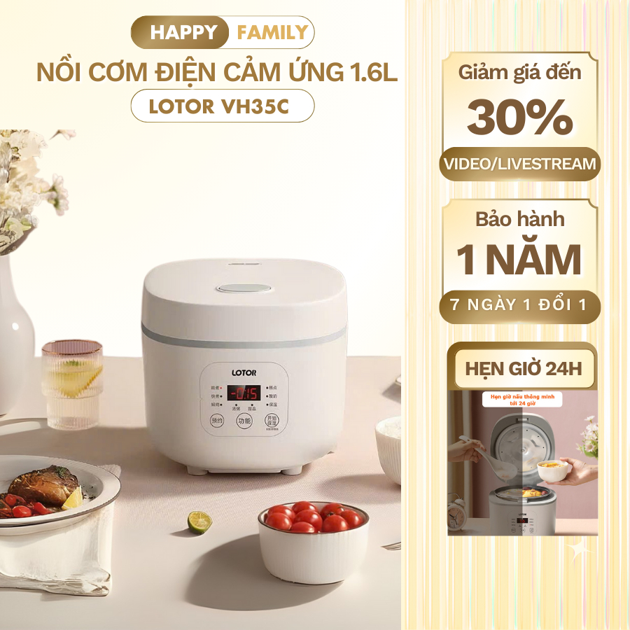 Nồi cơm điện đa năng Lotor, Nồi cơm điện mini 350W cơm mềm dẻo thơm ngon với chế độ nấu thông minh hẹn giờ trước 24h