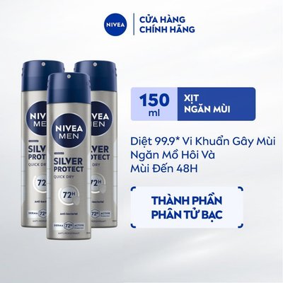 Bộ 3 Xịt Khử Mùi Nam NIVEA MEN Silver Protect Phân Tử Bạc Ngăn Khuẩn Gây Mùi Vượt Trội (150 ml) - 82959x3