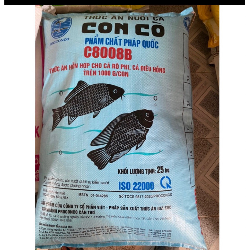 [25kg]1bao Cám , thức ăn cá hiệu Con Cò, cho cá tạp , cá da trơn, cá có vẩy, cá rô-phi, cá lóc….