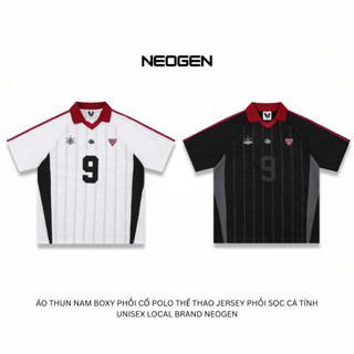 Áo thun boxy phối cổ polo thể thao jersey sọc cá tính unisex, tee cotton 100% local brand NEOGEN - PL1