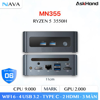 Mini PC AMD Ryzen 5 3550H Vỏ Kim Loại AskHand MN355 2x DDR4 2x M.2 máy tính nhỏ gọn, hiệu năng tốt