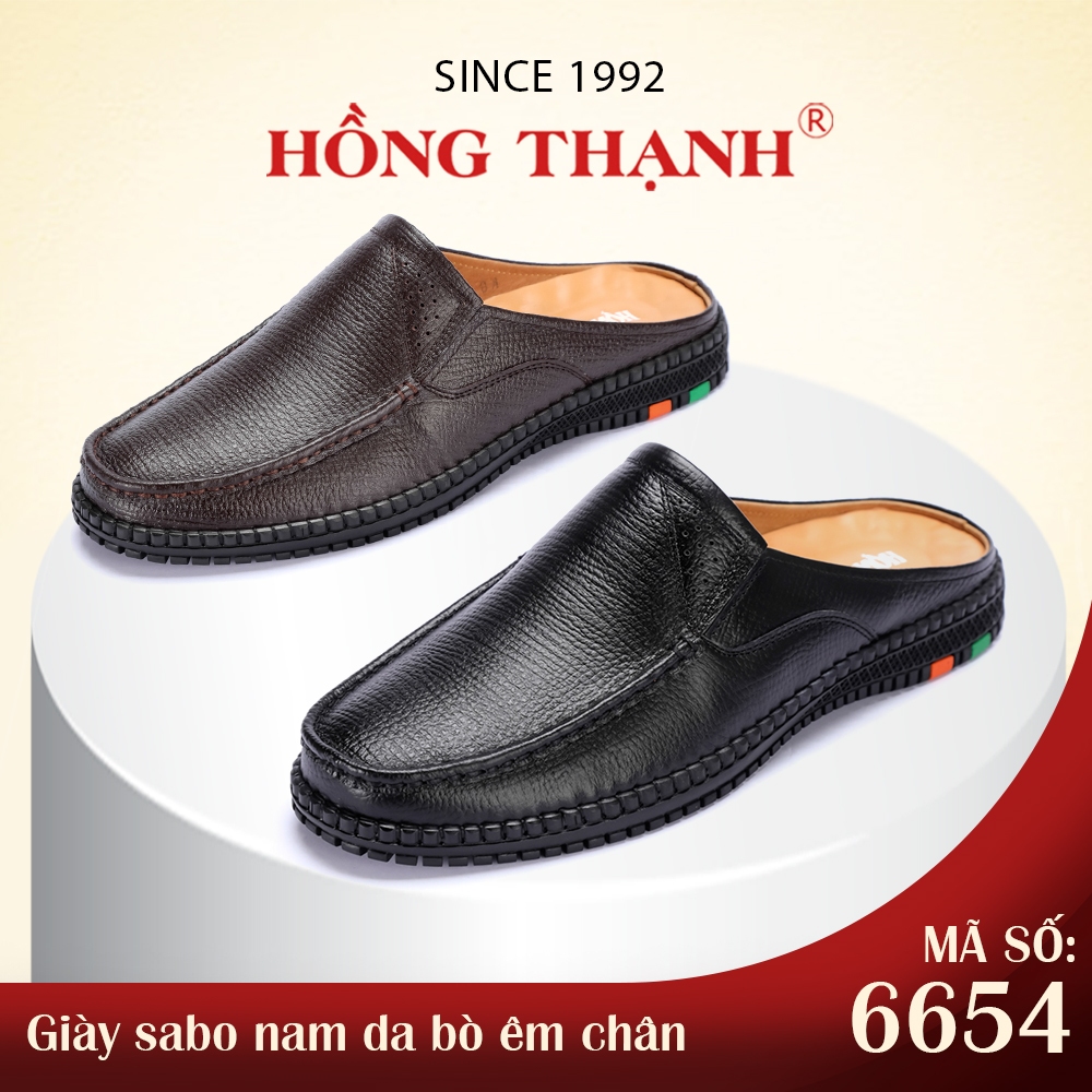  Giày Sabo Nam HỒNG THẠNH Giày Sục Da Bò Mũi Tròn Êm Chân Thanh Lịch - 6654 
