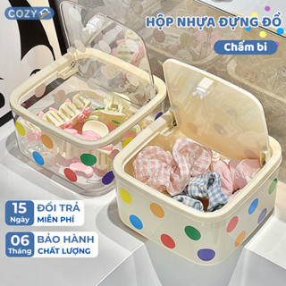  Hộp Nhựa Đựng Đồ Trang Điểm Mini Có Nắp Lật Chấm Bi Đáng Yêu – COZYHOME Để Bàn 