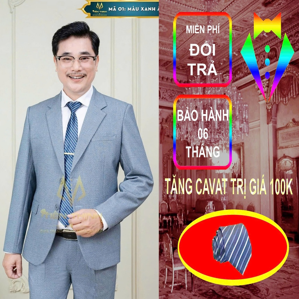 [ Tặng cavat ] Bộ vest nam trung niên Tiến Thịnh may 2 lớp, chuẩn form dáng, vải nhập khẩu cao cấp