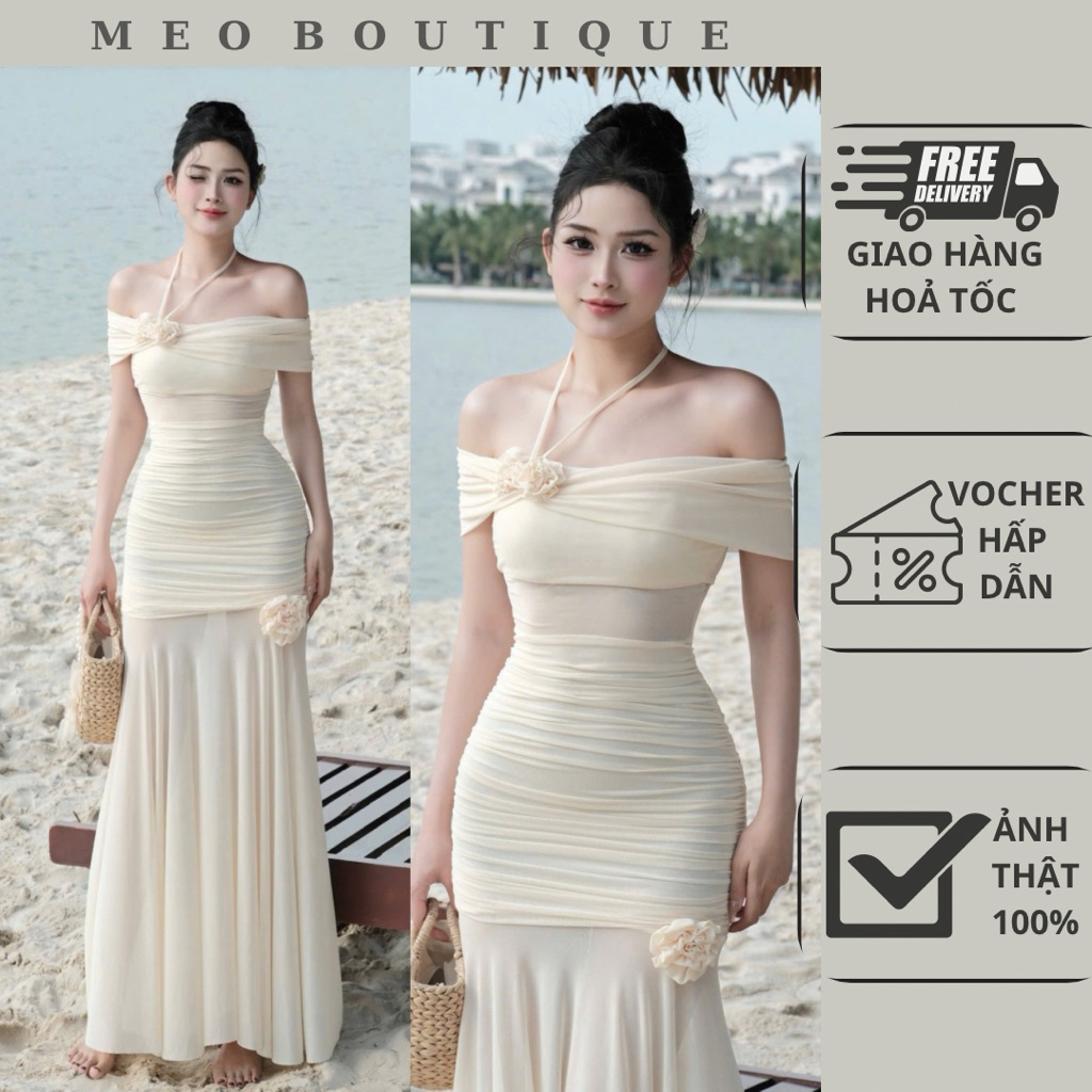 Đầm Body Thun Lưới Trễ Vai “Lizy” - Đầm Dự Tiệc - Đầm Maxi Đi Biển Dáng Dài