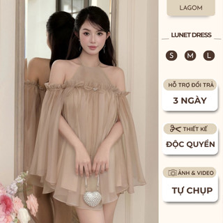 Đầm yếm trễ vai kết nơ LAGOM sang chảnh váy nữ thiết kế tiểu thư cao cấp Lunet Dress