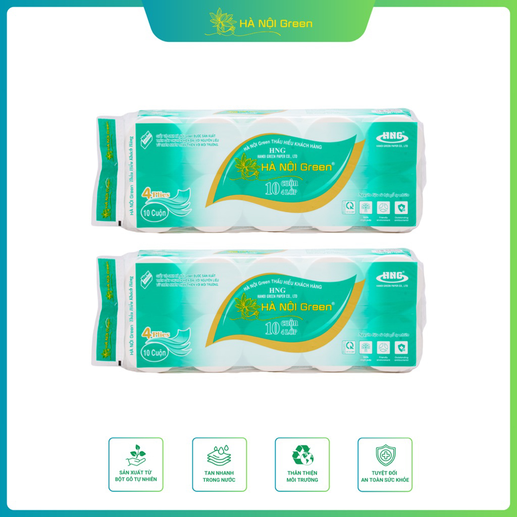 Combo 2 Bịch Giấy Vệ Sinh Hà Nội Green Giấy 4 Lớp Đặc Và Rỗng Tổng 20 Cuộn Giấy
