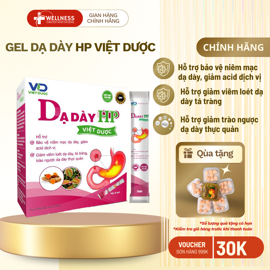 Dạ dày HP Việt dược - Bảo vệ niêm mạc dạ dày, giảm acid dịch vị, trào ngược dạ dày - Hộp 25 gói