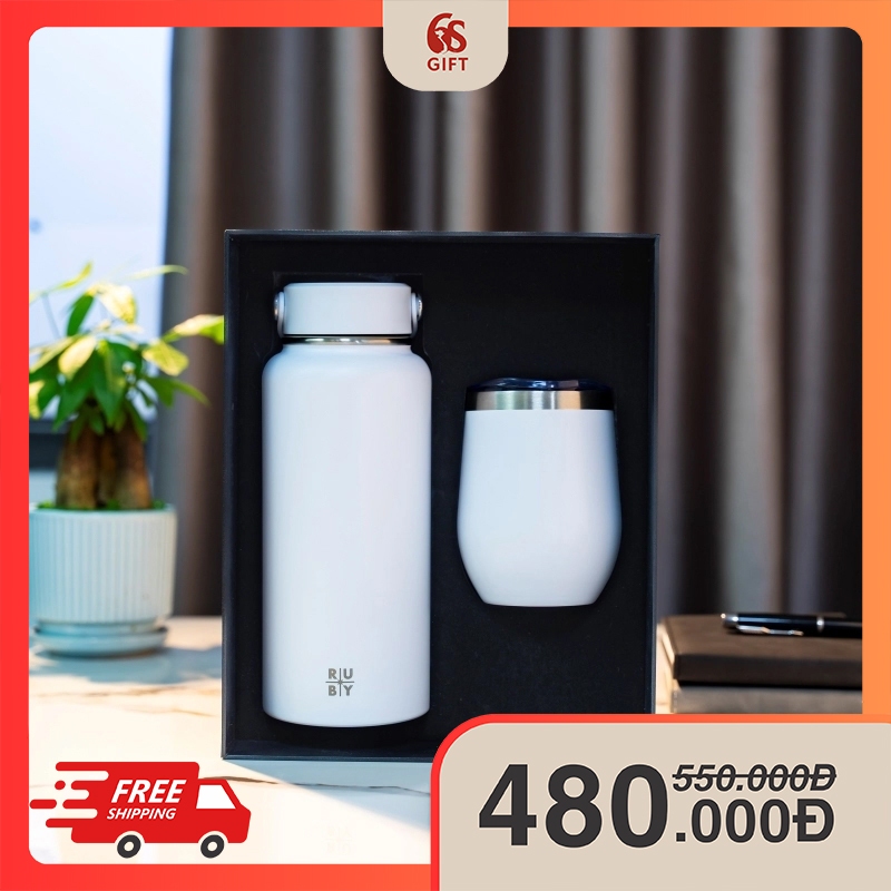 Set Quà Tặng Bình + Ly Giữ Nhiệt 6S Gift RBS 009 | Bình 1000ml + Ly 350ml | Inox 304 Cao Cấp