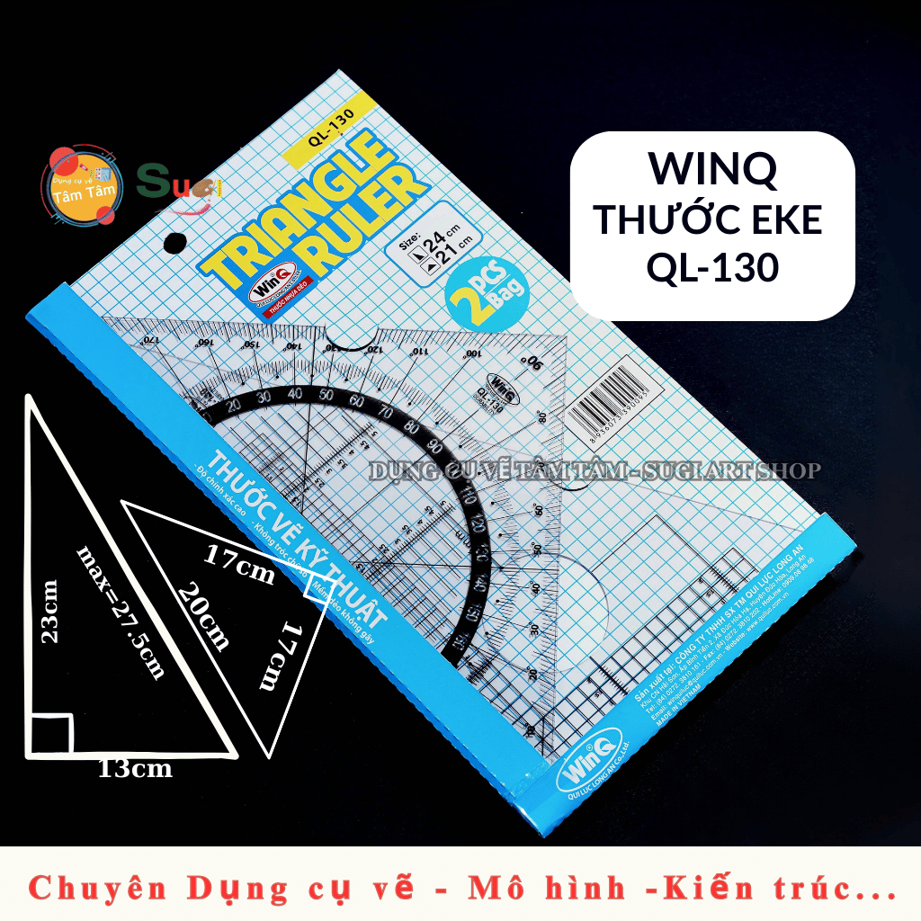 Bộ 2 Thước Eke QL-130 WinQ , Bộ Thước eke Tam Giác Vuông , Vuông Cân  , Eke Ruler