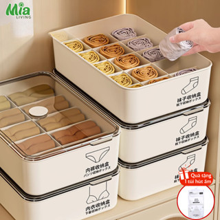 Khay Đựng Đồ Đa Năng Chia Ngăn Gọn Gàng MIA, Hộp Đựng Đồ Lót, Tất Vớ Chia Ngăn Có Nắp Chống Bụi