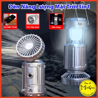 Đèn Năng Lượng Mặt Trời 3in1 Kết Hợp Quạt & Sạc Điện Thoại, Đèn Siêu Sáng Để Câu Cá, Cắm Trại, Du Lịch