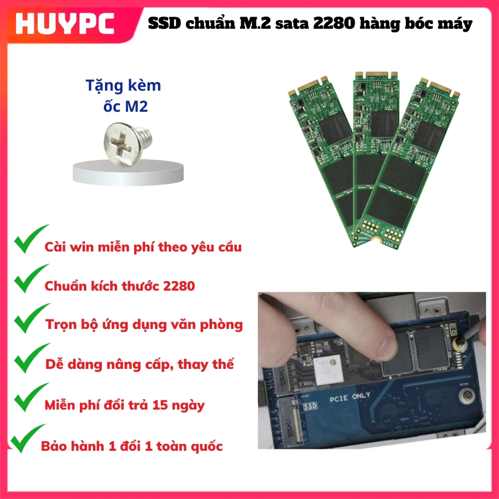 Ổ cứng SSD chuẩn M.2 sata 2280 hàng bóc máy cài win miễn phí + tặng kèm ốc bắt main chuẩn M2