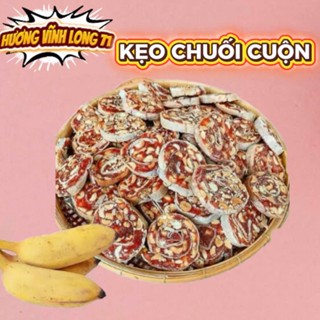   1Kg  Kẹo chuối CUỘN GỪNG đậu phộng bánh tráng 