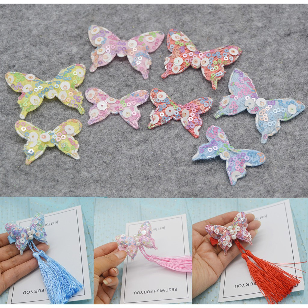 Bướm phủ kim sa ( set 2c ),Cánh Bướm phủ kim sa gắn kẹp tóc, áo dài trang trí váy áo