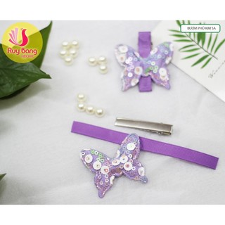 Bướm phủ kim sa ( set 2c ),Cánh Bướm phủ kim sa gắn kẹp tóc, áo dài trang trí váy áo